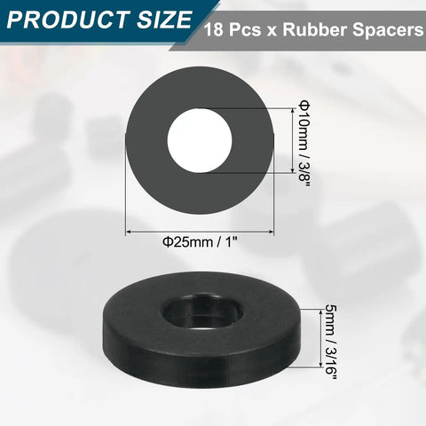 Heavy Duty Rubber Spacers 1 Inch OD By Three Eighths Inch ID By Three Sixteenths Inch Thick 18 Pack Anti Vibration Flat Washers