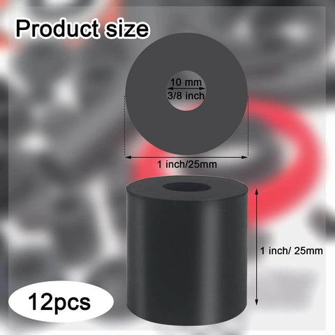 12 Pcs Black Rubber Spacers 1 Inch Outer Diameter 3 Eighth Inch Inner Diameter 1 Inch Thick Rubber Bushings for Anti Vibration