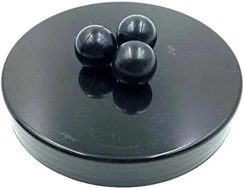 Three 50 x Premium Quality Hard Mix Rubber Steel Balls 2.7 Grams Heavy Reusable Projectiles on a round surface