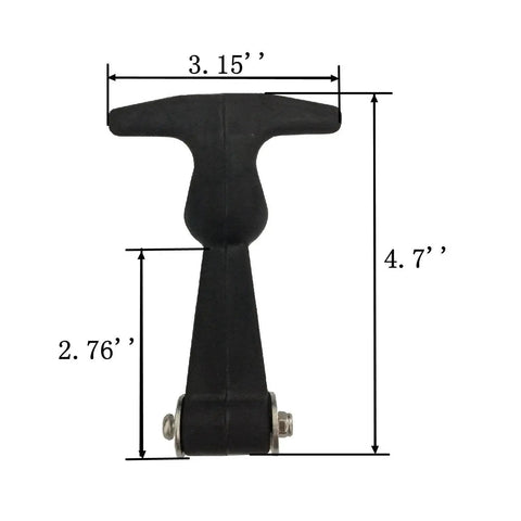 Front view of 4 Pack Rubber Flexible Draw Latches with T Handle and Brackets, showing measurements, made from rubber and supports vibration reduction.