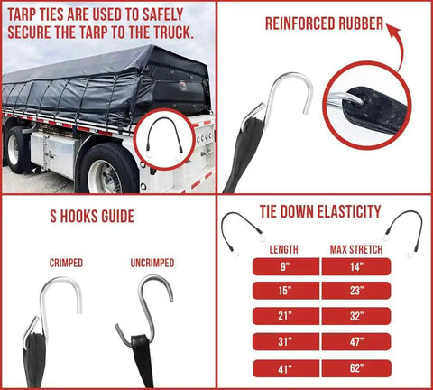 50 Pack 21 Inch Natural Rubber Tarp Bungee Straps With S Hooks Tie Downs For Heavy Duty Tarps Securing Equipment And Gear