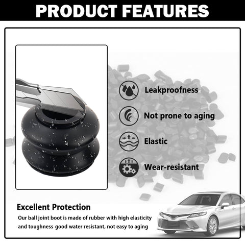 14Piece Tie Rod Boot Kit With Multi Size Rubber Ball Joint Boots for water and dust protection, shown with product features.