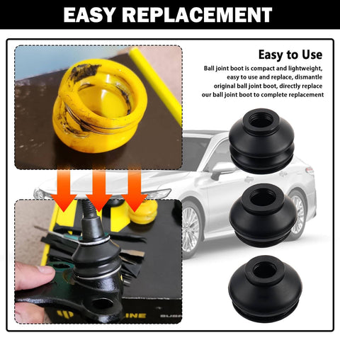 14Piece Tie Rod Boot Kit With Multi Size Rubber Ball Joint Boots For Water And Dust Protection shown with car and components