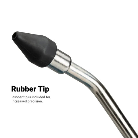 Close-up of air blow gun with rubber tip, part of Air Blow Gun Kit With 5 Inch And 12 Inch Guns Rubber Tips Ergonomic Grip And Easy Use Lever NPT One Quarter Inch Thread For Debris Clearing And Fluid Drying Ideal For Precision Cleaning And Quick Drying In Tight Spaces.