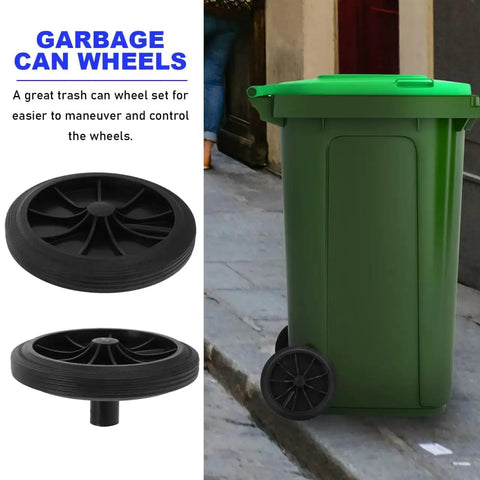 Trash Can Wheels Replacement Set 7 Inch Rubber Casters For Garbage Bins And Outdoor Waste Containers next to green bin