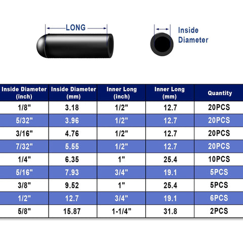Vacuum cap set, 108-piece rubber hose end caps for automotive use; sizes 1/8"–5/8".