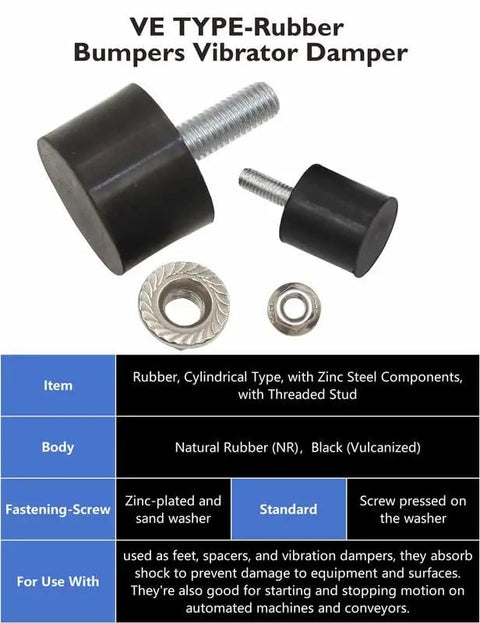 M12 Rubber Vibration Isolator With Threaded Studs And Lock Nuts For Quiet, Effective Vibration Damping In Motors, Pumps And Compressors, 4-Piece Set 60x30mm Silent Blocks, Size M12x37-60x30mm.