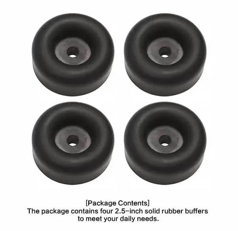 4 Pack Rubber Isolation Feet Pads With Heavy Duty Rugged Round Bump Stops For Vibration Damping Two And A Half Inch Outer Diameter And One Inch Thick Rubber Bumpers For Truck Cargo Hatch Floor Protection And Noise Reduction, front view.