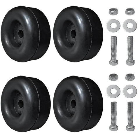 Durable rubber anti-vibration feet absorb shocks from generators, air compressors, pressure washers, and trailers, shown with screws.