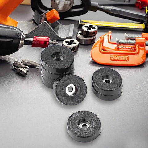 Eight Pcs Vibration Isolation Washer and Rubber Isolation Pads Set With 1.5 Inch Outer Diameter 0.6 Inch Inner Diameter 0.4 Inch Thick For Mechanical Vibration Damping Shock Absorption and Noise Reduction in Audio and Electronic Equipment displayed with tools.