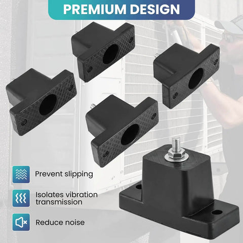 Rugged rubber vibration isolator brackets dampen noise and absorb vibrations for outdoor mini split condensers, supporting 800 lbs