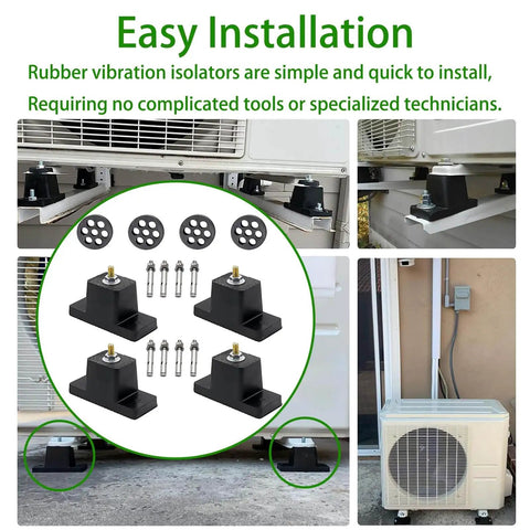 Heavy Duty Anti Vibration Pad Kit With Rubber Isolators And Mounting Brackets For Outdoor Mini Split Central Air Conditioners And Air Compressors Includes Expansion Screws And Shock Absorbing Feet