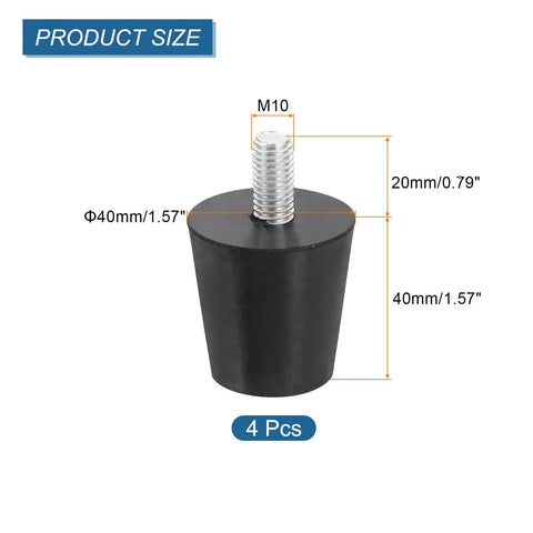 Four Pcs Rubber Vibration Isolators Mounts With 1.57 In Dia And 1.57 In H Conical Studs M10 x 20mm Threaded Silent Block