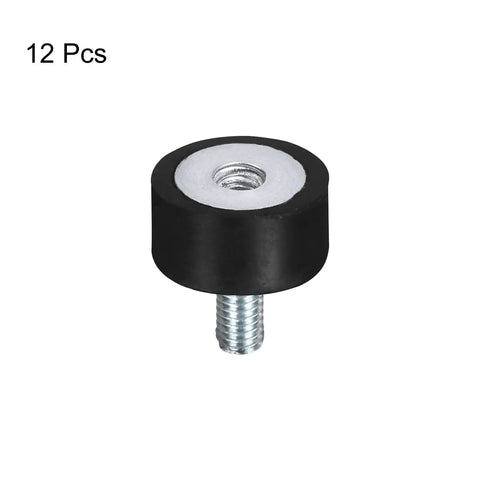 Durable rubber mounts deliver effective vibration isolation for motors, air compressors, cars and boats, with 12-pack M4 threaded posts, 15x10mm base, zinc-plated metal hardware, ideal for steady, quiet operation and longer equipment life. Close-up of a single rubber mount.