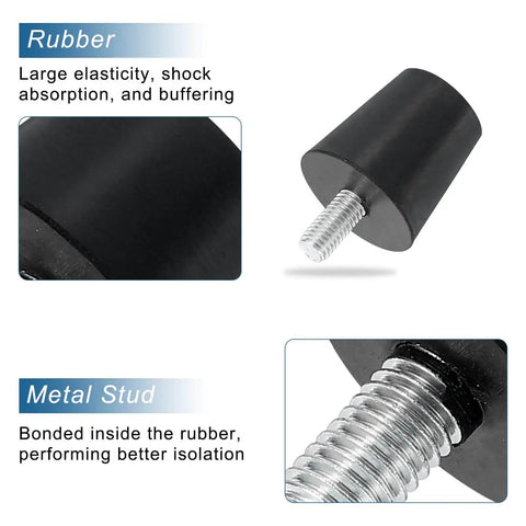 Four Pcs Rubber Vibration Isolators Mounts With 1.57 In Dia And 1.57 In H Conical Studs M10 x 20mm Threaded Silent Block