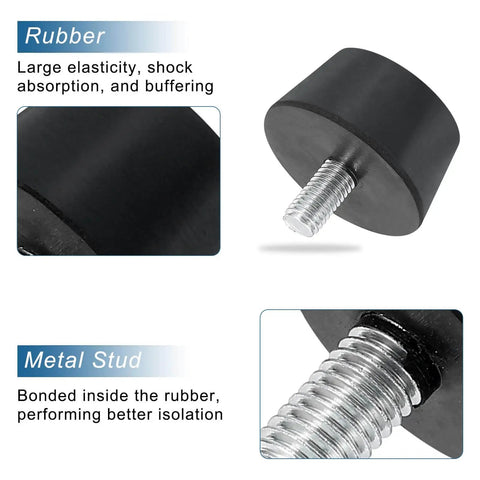 Eight rubber vibration isolators with 1.5 x 0.79 inch conical mounts and M8 x 15mm threads for machinery