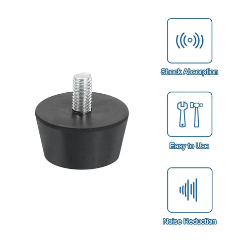 4 Piece Rubber Vibration Isolators Mounts For Air Compressors, Motors And Engines, Silent Block Shock Absorbers With 1.5 X 0.79 Inch Conical Studs And M8 X 15mm Threaded Ends, Heavy Duty Black, shown front view with shock absorption features.
