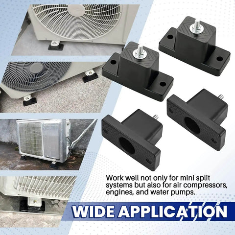 Four sturdy rubber vibration isolator mounting brackets deliver solid anti vibration support for outdoor mini split condensers