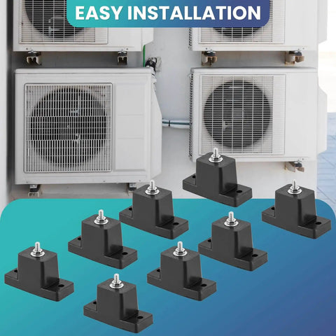 Rugged rubber vibration isolator brackets dampen noise and absorb vibrations for outdoor mini split condensers, supporting up to 800 lbs.