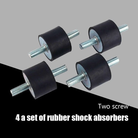 M10 Rubber Vibration Isolator Mounts 40x30 for Air Compressor Pumps, set of four, black rubber with metal screws, side view.