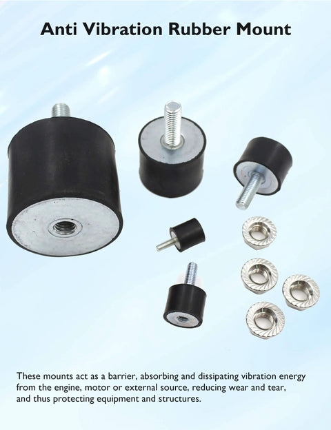 M4 Rubber Vibration Isolator Mounts With Single Stud Shock Absorber for Mechanical Vibration Damping shown in various views