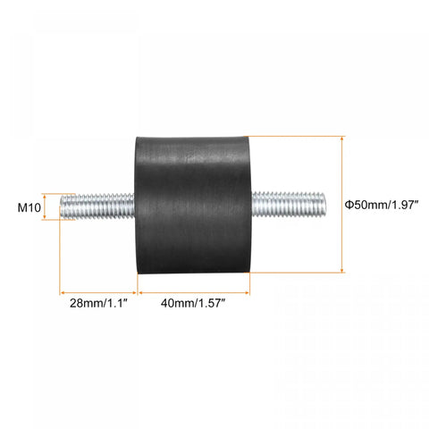 Four durable rubber vibration mounts deliver reliable isolation for equipment, featuring M10x28mm male threads and 50x40mm base.