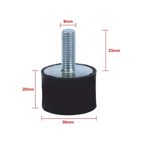 Front view of M8 M6 Vibration Isolator Mounts Rubber Anti Vibration Mounts With Two Threaded Studs For Motors Engines Compressors And Diesel Power Tools Boats Pack Of Four VD3020 M823, showing measurements.