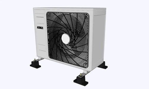 Mini split air conditioner condenser on rubber vibration isolation mounts for small mini split air conditioner condensers and outdoor HVAC units