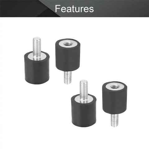 Eight-piece rubber shock absorbers with 15x15mm mounts and 5x12mm male threads for motors, generators, pumps, and vehicles.