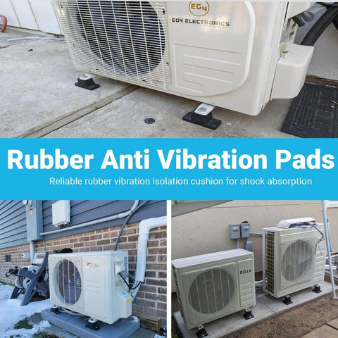 Heavy duty rubber vibration isolators and mounting brackets absorb shocks up to 1000 lbs per unit for stable mini split installation