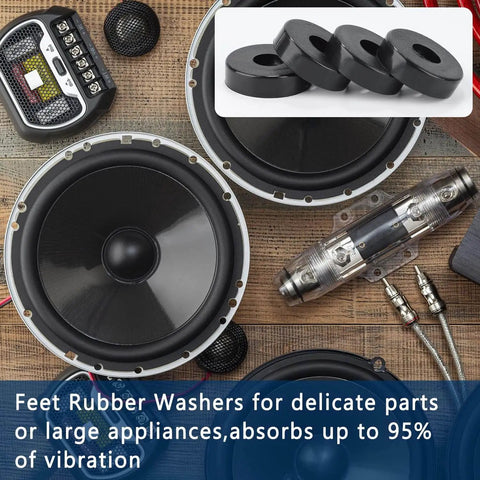 Eight Pcs Vibration Isolation Washer and Rubber Isolation Pads Set with 1.5 Inch OD, displayed with audio equipment.