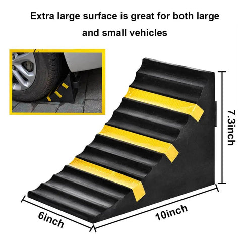 Heavy Duty Wheel Chocks Set of 2 for Trucks Trailers RVs and More Extra Large 10 x 6 x 7.3 In Rubber Blocks with Reflective Strips