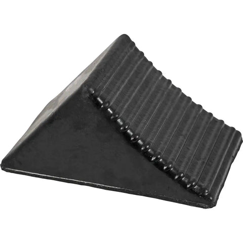 Beefy Rubber Wheel Chock For Cars Trailers RVs And Utility Vehicles With Reinforced Grip Weather And Chemical Resistant 5x6x5 Inch Tire Stopper For Secure Parking And Service Bays Buyers Products WC1467A, side view