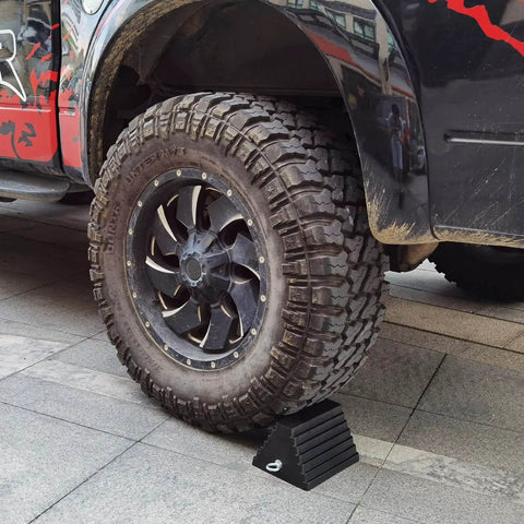 Heavy Duty Rubber Wheel Chocks With Eyebolt Black 9 Inch By 7.1 Inch By 5.5 Inch 2 Pack All Weather Anti Slip for Vehicles