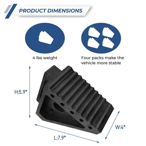 Heavy Duty Rubber Wheel Chocks Set Of 4 For Cars Trailers RVs Trucks And ATVs Premium Non Slip Tire Stoppers 8 X 4 X 6 Inches Durable Solid Rubber Black