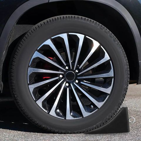 Rugged 2 Pack Solid Rubber Wheel Chocks for RVs, Campers, Trailers and Trucks, Heavy Duty Tire Blocks and Parking Stoppers