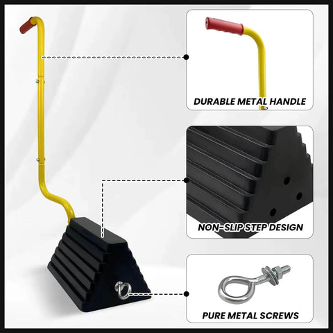 Heavy Duty Rubber Wheel Chocks With Handles 2 Pack Anti Slip Wheel Stopper with metal handle and non-slip design