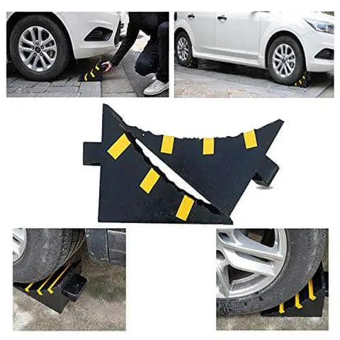 Heavy Duty Wheel Chocks Set of 2 for Trucks Trailers RVs and More Extra Large 10 x 6 x 7.3 In Rubber Blocks with Handle and Reflective Strips