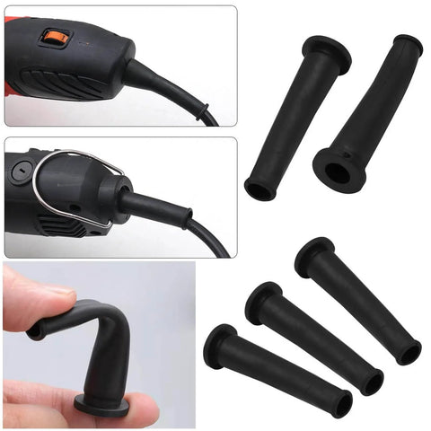 15 Pack Rubber Wire Boots And Cord Protectors for Power Tools Pro Grade Strain Relief Sleeves shown in use on tools and standalone