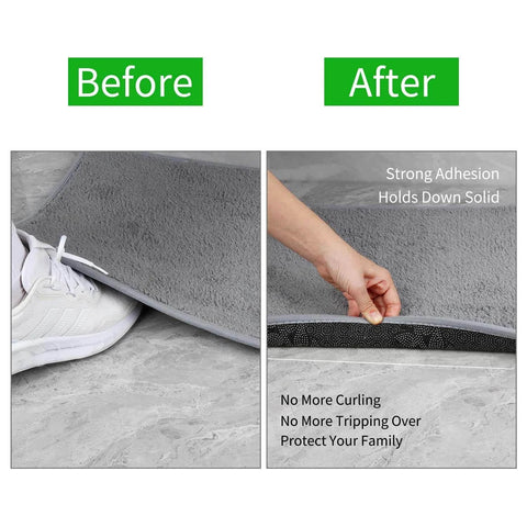 Comparison of rug before and after using Heavy Duty Double Sided Mounting Tape 2 Inch By 66 Feet With Fiberglass Mesh for adhesion