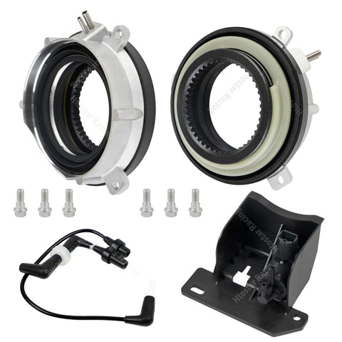 Htostar Racing 4WD locking hub actuator vacuum kit with two actuators, mounting bracket, screws, and wiring harness.