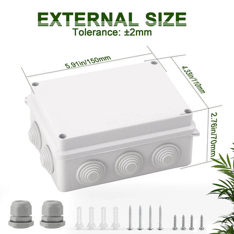 Rugged Reinforced ABS Electrical Junction Box IP65 Weatherproof Outdoor Enclosure With 2 M25 Cable Glands, 5.91x4.33x2.76 in