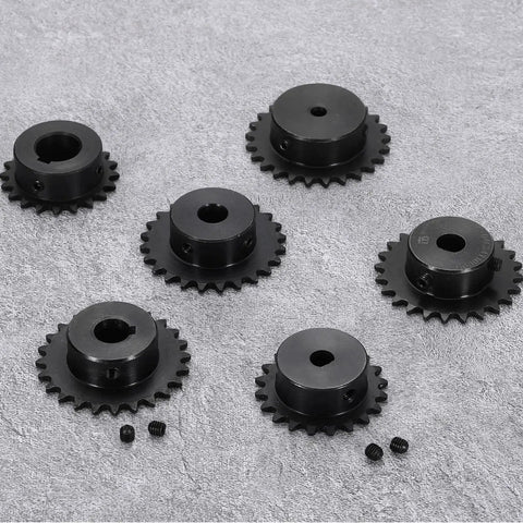 Set of 6 Rugged No 25 Roller Chain Sprockets For ISO 04C Chain, C45 Carbon Steel With Black Oxide Finish, 16 Teeth, 15mm Bore by Uxcell