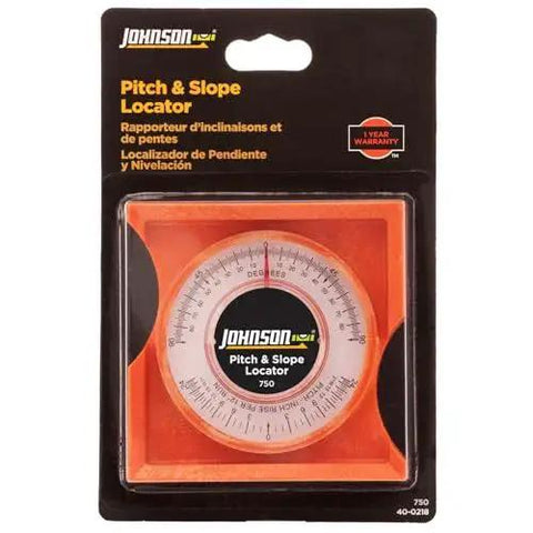 Rugged Pitch and Slope Locator provides precise roof pitch and slope readings with a 0-90 degree scale in durable high-impact packaging.