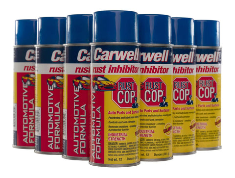 Case of 12 Rust Cop Heavy Duty Rust Inhibitor Spray, 15oz aerosol cans, stops corrosion, tough on seized bolts and hinges, protects metal parts.
