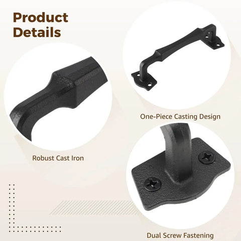 Product details of 10 Inch Sliding Barn Door Handle Hardware in Matte Black Cast Iron Rustic Barn Door Pull with Mounting Screws