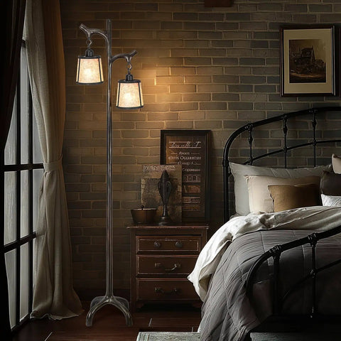 Farmhouse 68 Inch Floor Lamp With Mica Shade Rustic Tree Trunk Design Stepless Dimmable Modern Industrial Standing Lamp