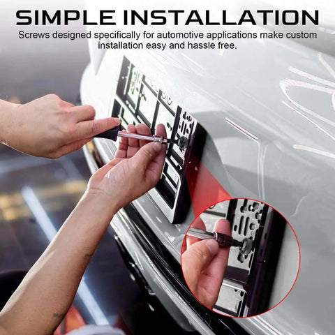 Person installing LivTee Rustproof License Plate Screws for securing license plates frames and covers on cars and trucks.