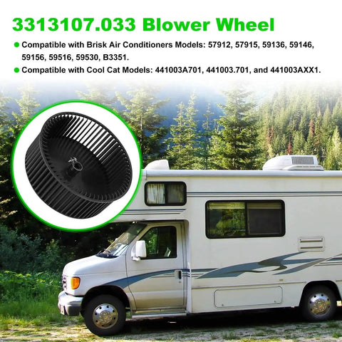 RV Air Conditioner Blower Wheel Replacement Fits Most RVs and Campervans NBK 20370-1 with campervan background