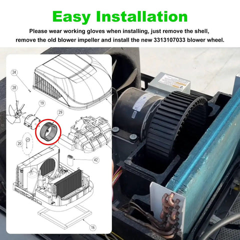 Easy installation of RV Air Conditioner Blower Wheel Replacement Fits Most RVs and Campervans NBK 20370-1 3313107.033.